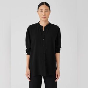Eileen Fisher Black Organic Linen mandarin Collar Tunic size Large